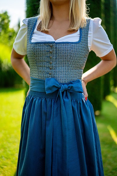 Klassisch schönes blaues Midi-Dirndl, Trachtn Bäda