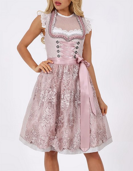 Midi-Dirndl „Kalia“, rosa mit Perlenschürze, Krüger
