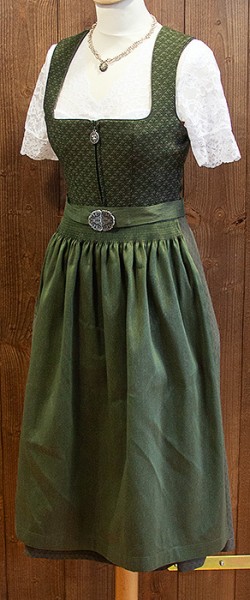 Waldgrünes Midi-Dirndl, 70cm, Schürze mit Schnalle, Trachtn Bäda