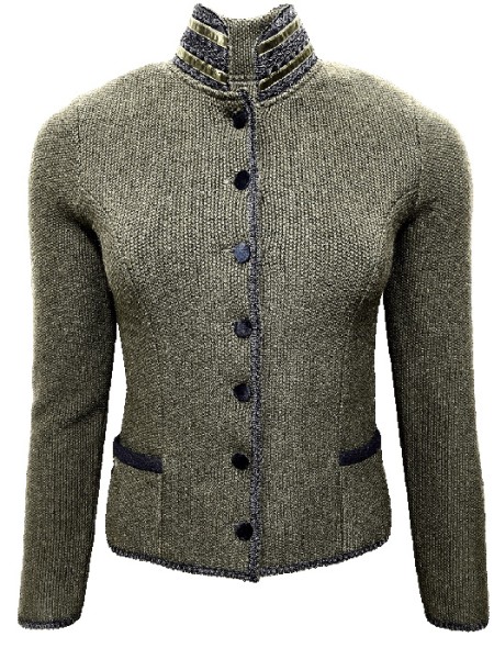 Elegante Strickjacke oliv mit Schößchen, Litzlfelder