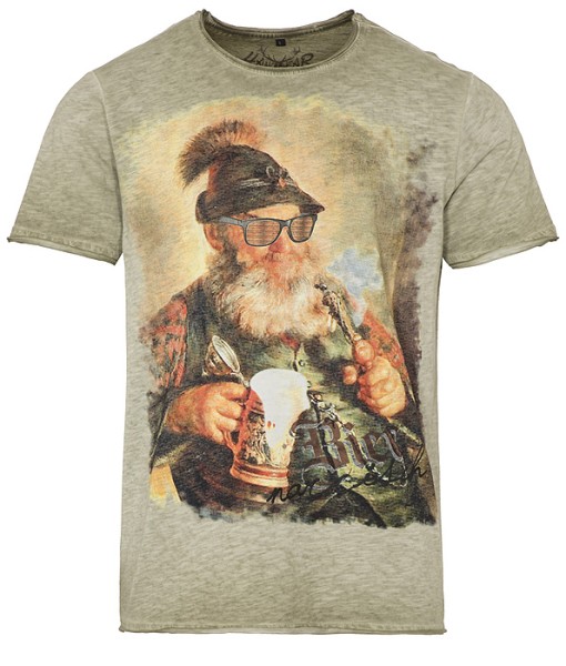 Herren Trachtenshirt "Bier narrisch", oliv, Hangowear