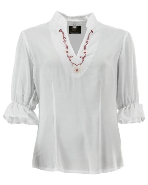 Damentrachtenbluse mit Edelweiß-Stickereien, rot-creme, OS-Trachten
