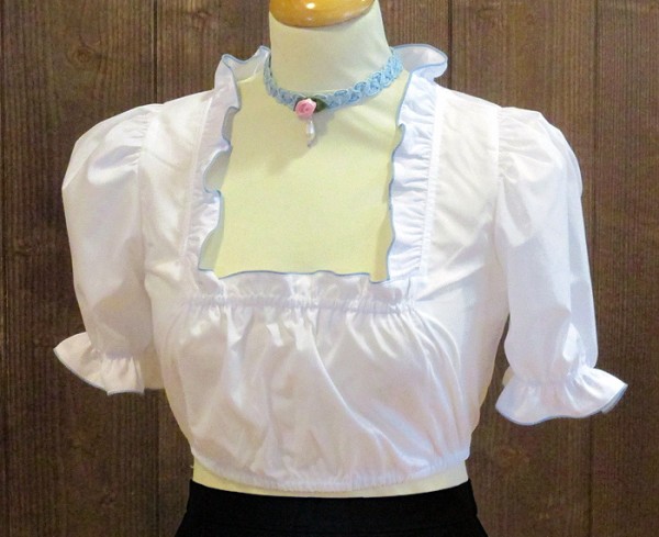 Dirndlbluse mit hellblauer Paspel um die Rüschen, Kaiser Franz Josef