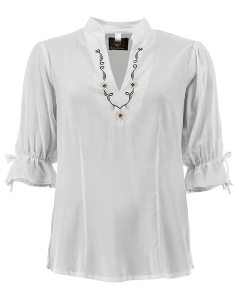 Damentrachtenbluse mit Edelweiß-Stickereien, oliv-creme, OS-Trachten
