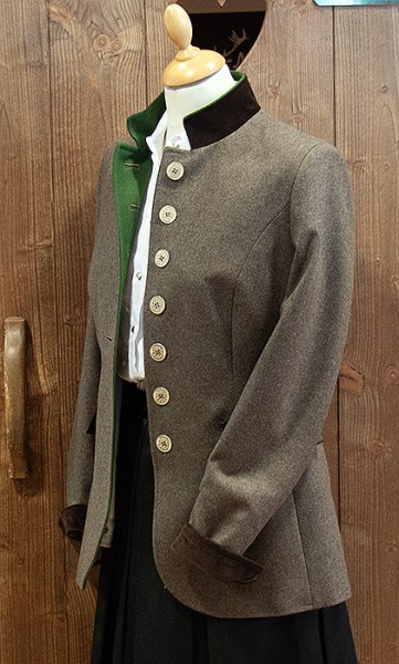 Klassischer Damenjanker, hellbraun, Samtstehkragen, Bauer