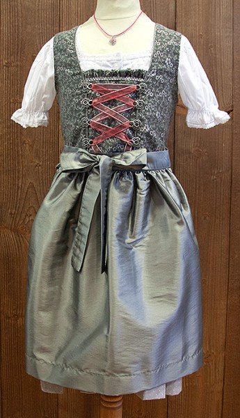Kinder-Dirndl grau mit glänzender Schürze, Isar Trachten