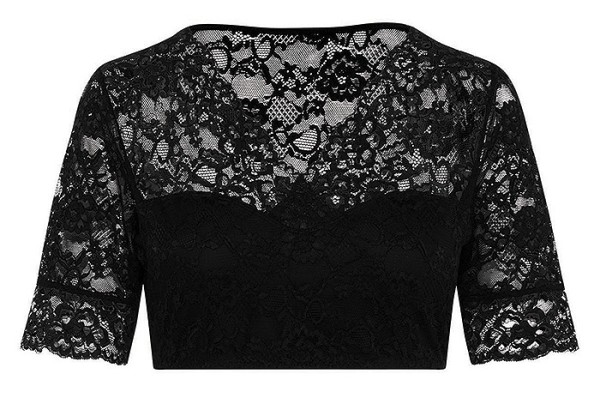 Dirndlbluse aus Spitze mit V-Ausschnitt, schwarz, SUSA