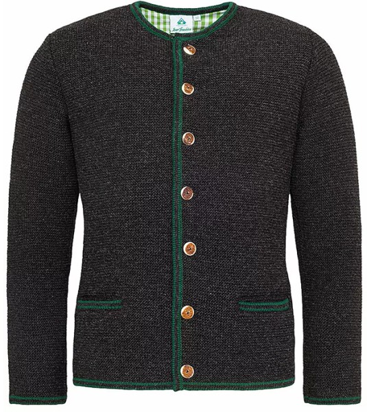 Herren Strickjacke, anthrazit mit grün, Isar Trachten