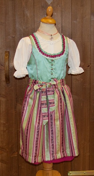 Kinder-Dirndl mint mit rosa gestreifter Schürze, Isar Trachten