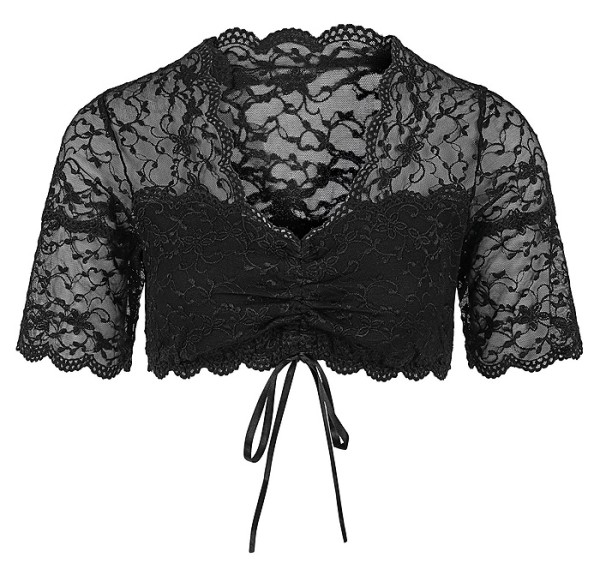 Spitzendirndlbluse, kurzam, gerafft, schwarz, Nina von C.