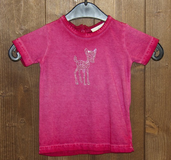 T-Shirt in pink oil-washed mit Strass-Rehkitz, Isar Trachten