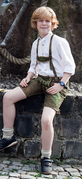 Kurze Lederhosn in der Farbe "Forest" für Burschen, Country Maddox