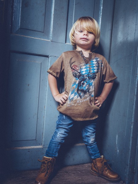 Trachten Kinder-T-Shirt „Ferdi Kids“ braun oilwashed