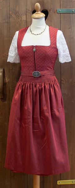 Midi-Dirndl kirschrot, 70cm, Schürze mit Schnalle, Trachtn Bäda