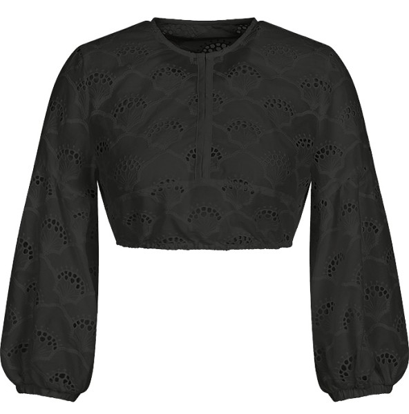 Langärmlige schwarze Dirndlbluse „Osanna“ mit Lochstickereien, Sportalm