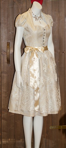 Midi-Dirndl "Hochzeitsdirndl" champagner mit Stehkragen, Tramontana