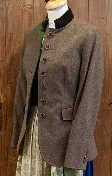 Klassischer Damenjanker, hellbraun, Samtstehkragen, Bauer