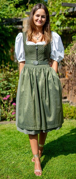 Waldgrünes Midi-Dirndl, 70cm, Schürze mit Schnalle, Trachtn Bäda