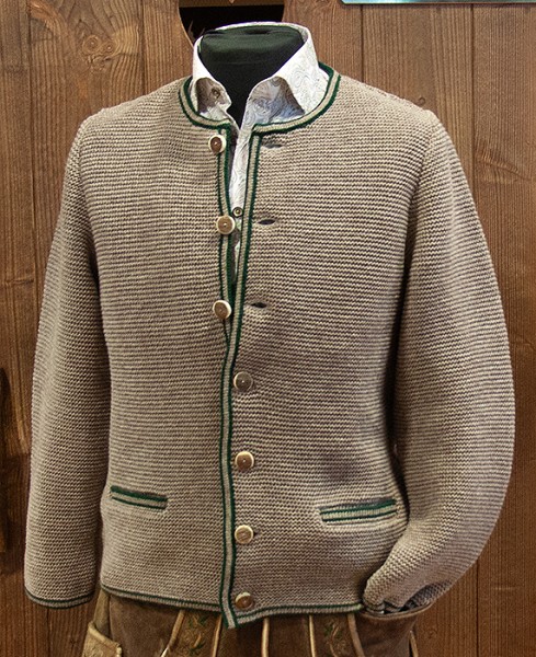 Herren Strickjacke, Farbe berber mit grün, Isar Trachten