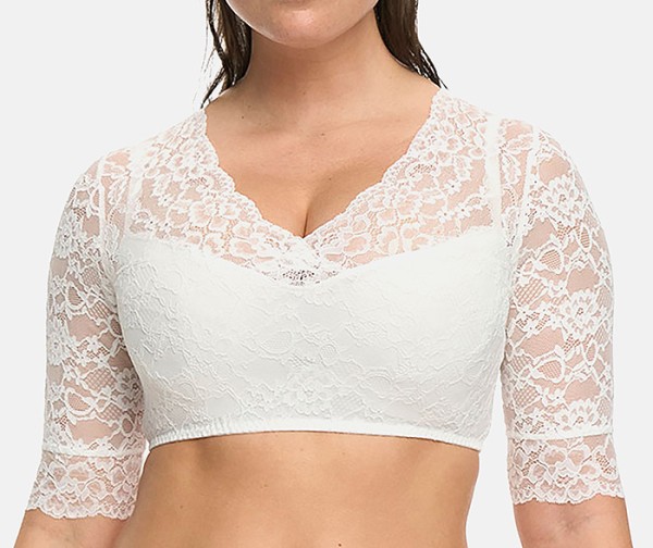 Dirndlbluse aus Spitze mit V-Ausschnitt, ivory, SUSA