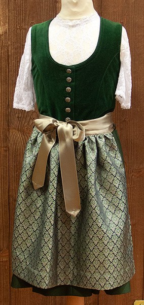 Kinderdirndl dunkelgrün mit Gold, Isar Trachten