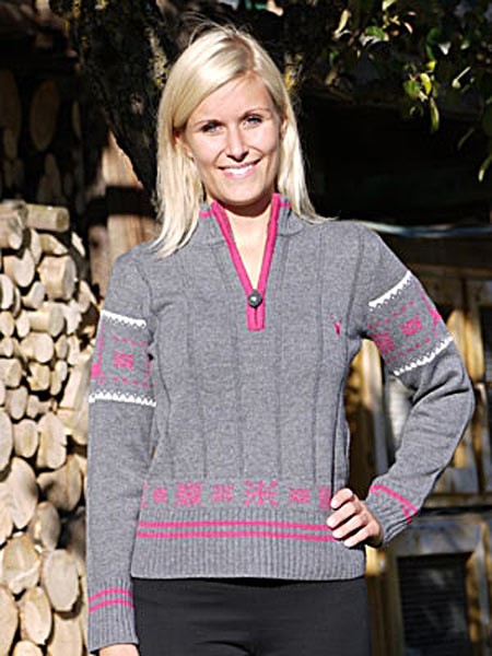 Strickpulli "Leogang" hellgrau mit pink, Spieth & Wensky