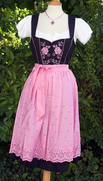 Midi-Dirndl schwarz mit rosa Schürze, 3-tlg., Trachtn Bäda