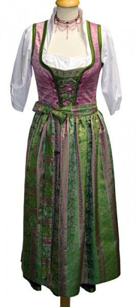 Dirndl "Natters" rosa mit grün-rosa gestreifter Schürze, Sportalm